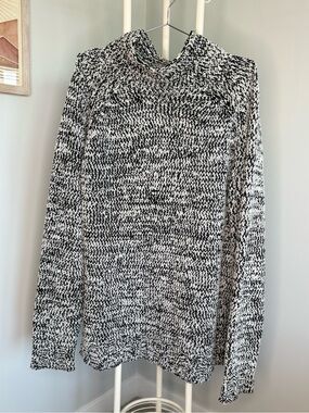 LOFT Black and White Marled Cowl Neck Sweater